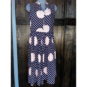 Shirt Waist Dress by Gul Zar Navy and Pink Polka Dots Size Large (42)